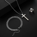 3pcs Set Men's : Stainless Steel Metal Cross Pendant Chain Necklace,  Bracelet,  Ring